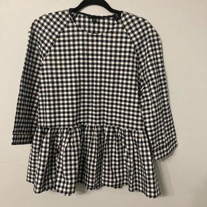 Victoria Beckham for Target Peplum Blouse Size Large Deep Navy & White Check 3/4